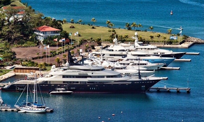Superyachts in Port Louis Marina situated in a beautiful Caribbean yacht charter location